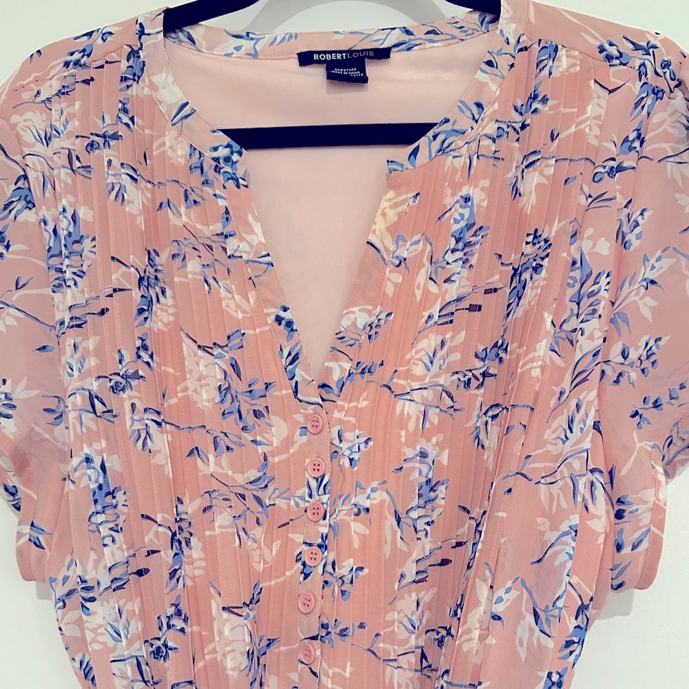 Robert Louis 3X Plus,🌸Pink & Blue Floral Dress 100% polyester w/Double lining - Picture 3 of 10